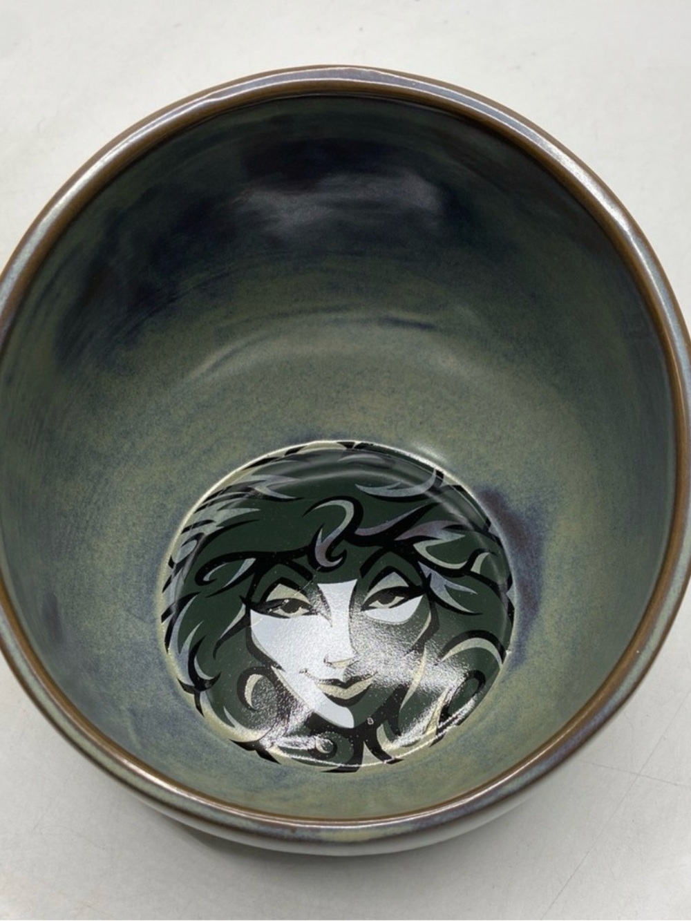 Haunted Mansion Ceramic pet Bowl with Madam Leota Design in Sea Green and Gray